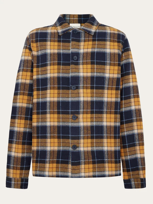 KnowledgeCotton Apparal Organic Cotton Flannel Overshirt GOTS - Navy check
